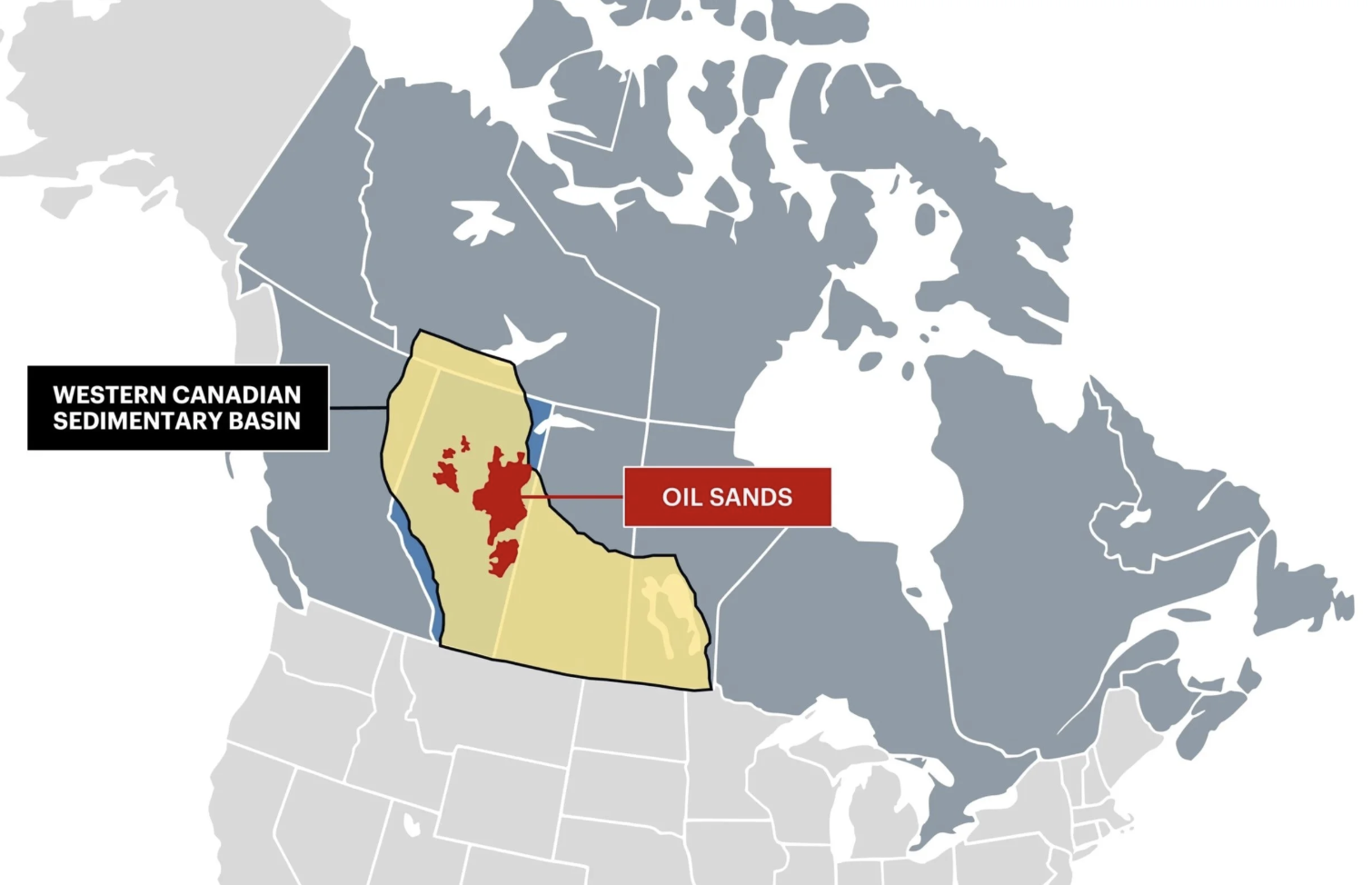 Oil sands are shown in the picture, which are mostly concentrated on the Alberta Region.
